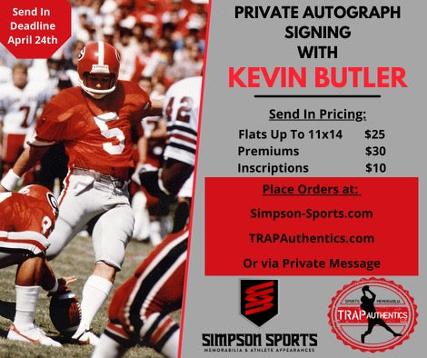 Autographed Kevin Butler Photo - 8x10 Image #SC2 inscribed Go